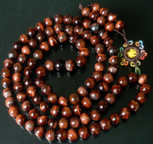 108 Natural Red Tiger Eye Gem 0.4inch Bead Buddhist Prayer Mala Necklace