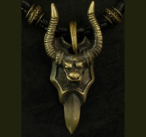 Alloy Zinic Brass Ethnic Tibetan Ox Head Cowhorn Short Sword pendant Necklace Braid Cord EB15