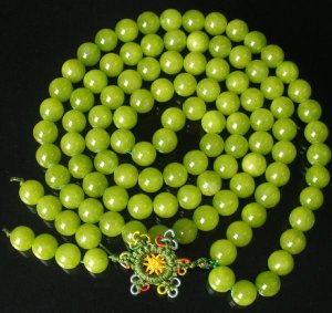108 Tibet Bean Green Gem 0.4inch Bead Buddhist Prayer Mala Necklace