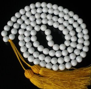 108 Tibet White Gemstone 0.4inch Bead Buddhist Prayer Mala Necklace