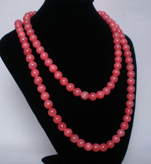54inch Light Red Gemstone 0.4inch Bead Long Necklace