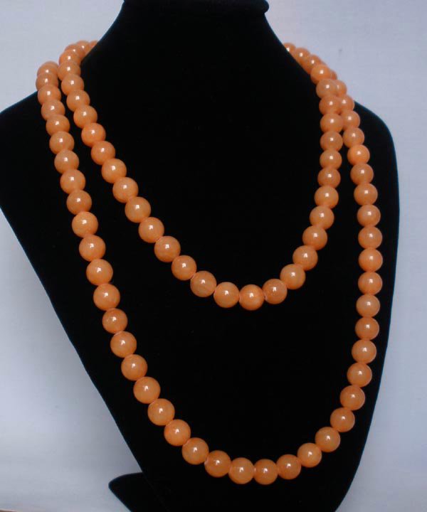 54inch Light Orange Gemstone 0.4inch Bead Long Necklace