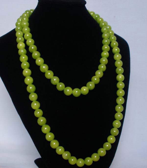 54inch Bean Green Gemstone 0.4inch Bead Long Necklace