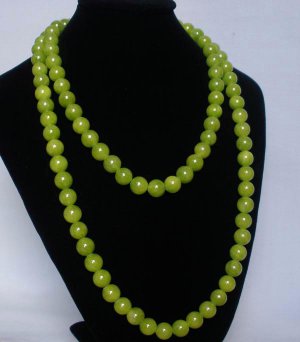 54inch Bean Green Gemstone 0.4inch Bead Long Necklace