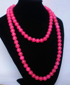 54inch Hot Pink Gemstone 0.4inch Bead Long Necklace