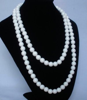 54inch White Gemstone 0.4inch Bead Long Necklace