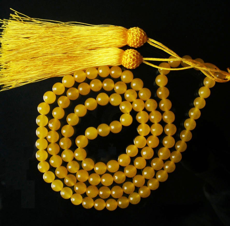Tibet 108 Yellow Jade Gemstone 0.3inch Bead Necklace