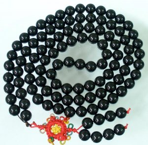 108 Tibet Black Stone Gemstone 0.4inch Bead Necklace