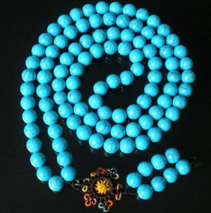 108 Tibet Veins Blue Gemstone Stone 0.4inch Bead Necklace