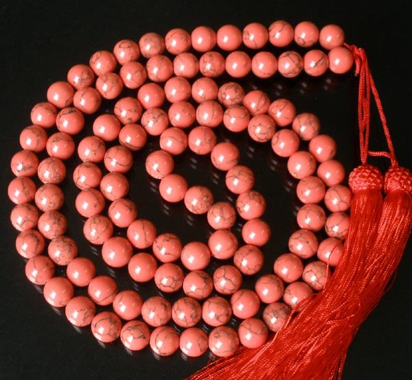108 Tibet Light Red Veins Gemstone Stone 0.4inch Bead Necklace