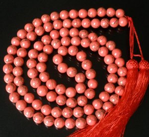 108 Tibet Light Red Veins Gemstone Stone 0.4inch Bead Necklace