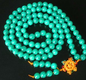 108 Tibet Dark Green Gemstone Stone 0.4inch Bead Necklace