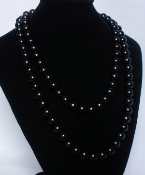 54inch Black Gemstone 0.4inch Bead Long Necklace
