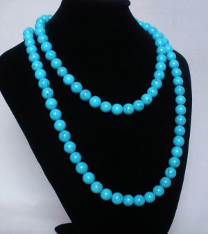 54inch Blue Gemstone 0.4inch Bead Long Necklace