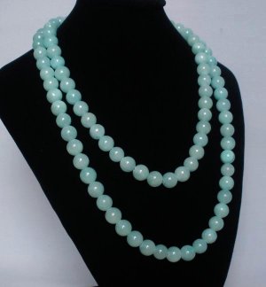54inch Baby Blue Gemstone 0.4inch Bead Long Necklace