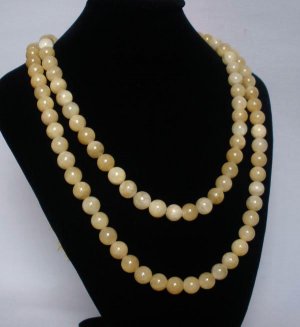 54inch Natural Light Yellow Gemstone 0.4inch Bead Long Necklace