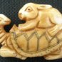 Tibet Yak Bone Carved Rabbit Coney Cony Lapin on Turtle IB03