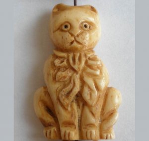 Tibet Yak Bone Carved Cat Grimalkin Moggy Puss Pussy IB08