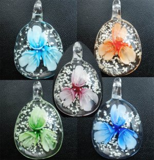 1pcs Glass Lampwork Hand Art Craft Colorful Cheap Flower Jewelry Pendant with Cord SC0107-111
