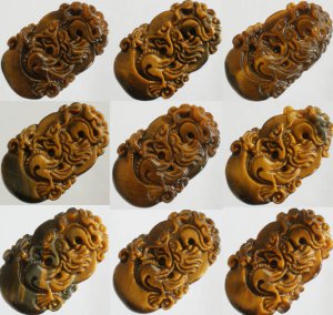 1pcs Natural Tiger Eye Gemstone Carved Dragon Pendant One of Tranditional Zodiac