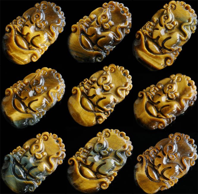 1pcs Natural Tiger Eye Gemstone Carved Rat Mouse Pendant One of Tranditional Zodiac