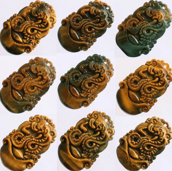 1pcs Natural Tiger Eye Gemstone Carved Snake Boa Pendant One of Tranditional Zodiac