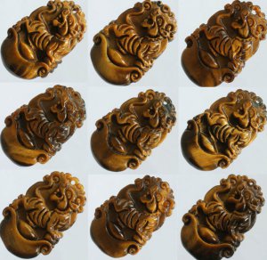 1pcs Natural Tiger Eye Gemstone Carved Tiger Pendant One of Tranditional Zodiac