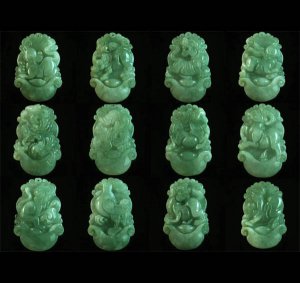 12pcs Jadeite Carved Zodiac Set Rat Ox Tiger Dragon Hare Snake Horse Sheep Monkey Cock Dog Pig