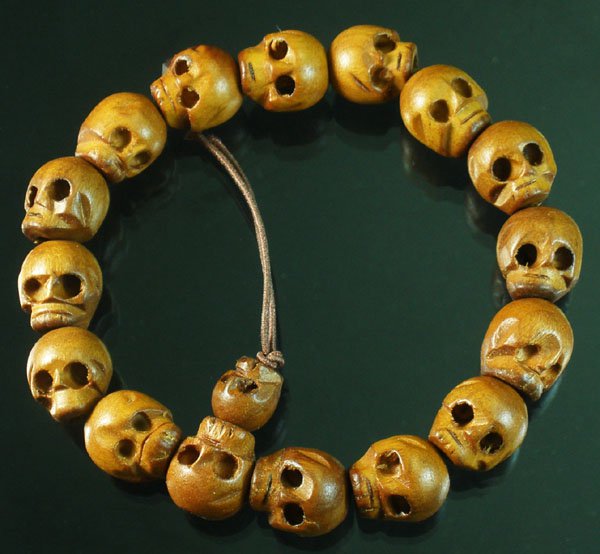 Natural Wood Skull Beads Buddhist Prayer Mala Bracelet DI74