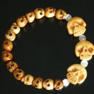 Tibet & Nepal Yak Bone Hand Carved Skulls Chain Bracelet IZ27
