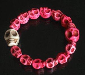 Cool Hot Pink White Turquoise Skulls Chain Bracelet for Men Women ZZ217