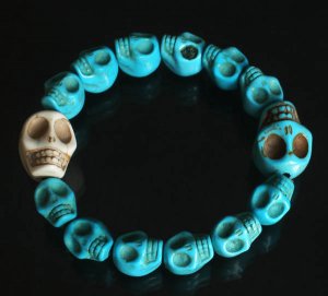 Cool Blue White Turquoise Skulls Chain Bracelet for Men Women ZZ215