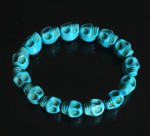 Cool Blue Turquoise Skulls Chain Bracelet for Men Women ZZ209