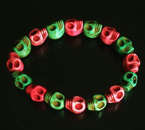 Cool Hot Pink Light Green Turquoise Skulls Chain Bracelet for Men Women ZZ206