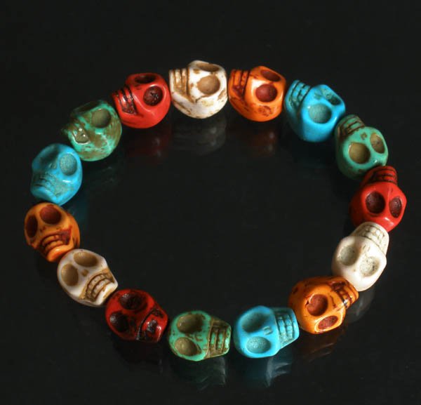 Cool Mixed Colorful Turquoise Skulls Chain Bracelet for Men Women ZZ203