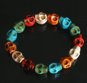 Cool Mixed Colorful Turquoise Skulls Chain Bracelet for Men Women ZZ203