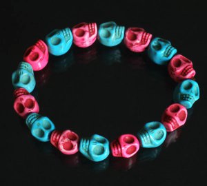 Cool Rose Red Blue Turquoise Skulls Chain Bracelet for Men Women ZZ201
