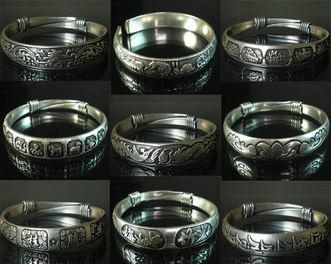 12pcs Chinese Traditional Folk Art Tibet Silver Bangle (Random Design)