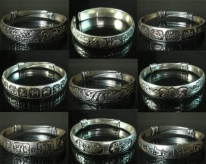 12pcs Chinese Traditional Folk Art Tibet Silver Bangle (Random Design)