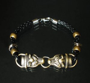 Alloy Zinic Brass Cool Male Men's Gift 2 Wolf Heads Face to Face Bracelet EB2011