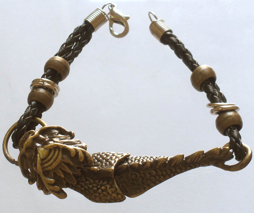 Alloy Zinic Brass Cool Male Men's Gift Ferocity Imperial Dragon Head Bracelet EJ2005