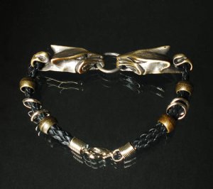 Alloy Zinic Brass Alloy Brass Cool Male Men's Gift 2 Wolf Heads Face to Face Bracelet EB2013