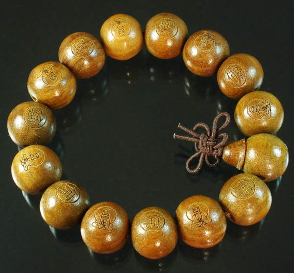 Carved Natural Wood Beads Buddhist Prayer Mala Bracelet DI710