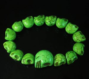 Green Turquoise Skulls Chain Bracelet for Men Women ZZ2144
