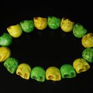 New Twin Color Turquoise Green Yellow Skull Bead Beads Stretch Bracelet for Men Women ZZ2246