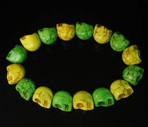 New Twin Color Turquoise Green Yellow Skull Bead Beads Stretch Bracelet for Men Women ZZ2246
