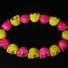 New Twin Color Turquoise Hot Pink Yellow Skull Bead Beads Stretch Bracelet for Men Women ZZ2247