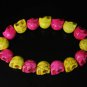 New Twin Color Turquoise Hot Pink Yellow Skull Bead Beads Stretch Bracelet for Men Women ZZ2247