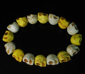 New Twin Color Turquoise White Yellow Skull Bead Beads Stretch Bracelet for Men Women ZZ2248