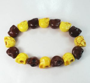 New Twin Color Turquoise Brwon Yellow Skull Bead Beads Stretch Bracelet for Men Women ZZ2249